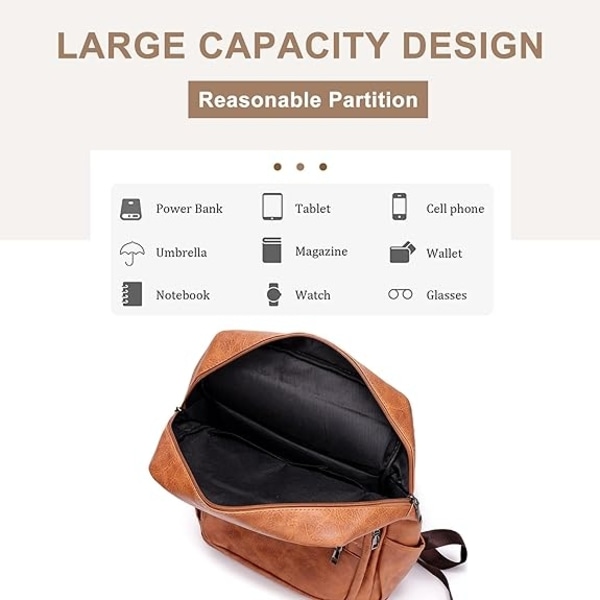 reseryggsäck för män Vintage PU-läder Bokväska med stor kapacitet 15,6 tums dagsäckar för bärbar dator - Perfet Light Brown