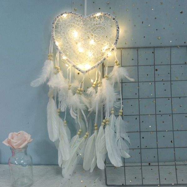 Stilfuld drømmefanger med LED lyssløjfe Hjärta Sha - Perfet White with light