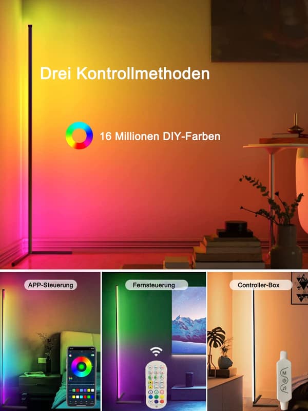 RGB LED gulvlampe, nordisk stil dimbar lampe med smart app-kontroll, plassbesparende trekantet basedesign, tilpassbare lysmoduser-Perfet