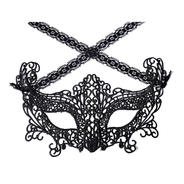 Venetian Eye Mask in Lace - Lace Mask Ball Masquerade Halloween musta - Perfet black