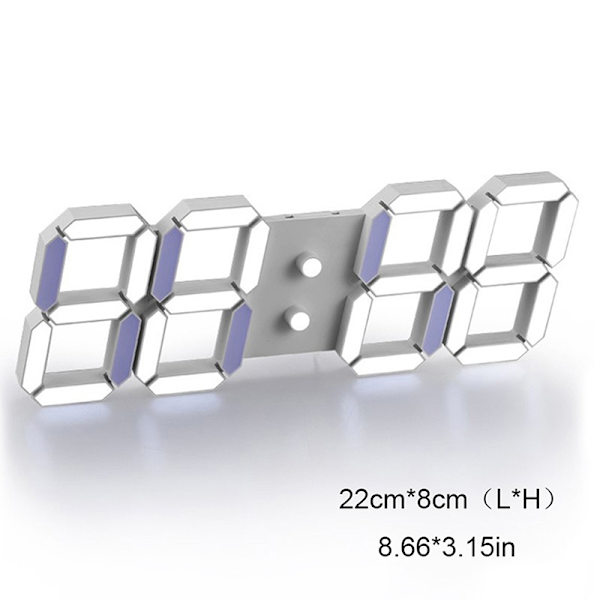 3D LED Digital Klocka Vägg Glödande Nattläge Justerbar Vit- Perfet White