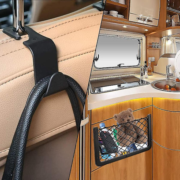 Förvaringsnät för husbilar, 4-pack Lastnät Bilförvaringsnät Husbil Van Förvaringslösningar med Plastram Elastiskt Nätväska -Perfekt with 2 Hooks