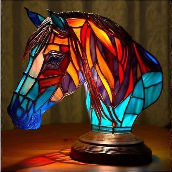 Dyr Bordlampe Serie Farget Glass Nattlys Retro Bordlampe - Perfekt Horse