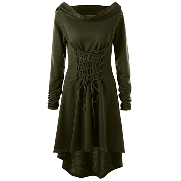 Naisten hupullinen puku, pitsimekko Halloween-roolipeliviitta - täydellinen army green 2XL