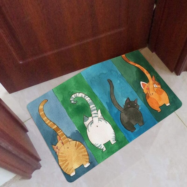 Junxi Dyretæppe Gulvmåtte (45x70) Sjov sød kattedørsmåtte til hoveddør Soveværelse Stue Badeværelse- Perfet