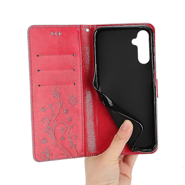 Kompatibel med Samsung Galaxy A55 5G Sommerfugl Læder Etui Telefon Cover med Stand Wallet-Perfet Red