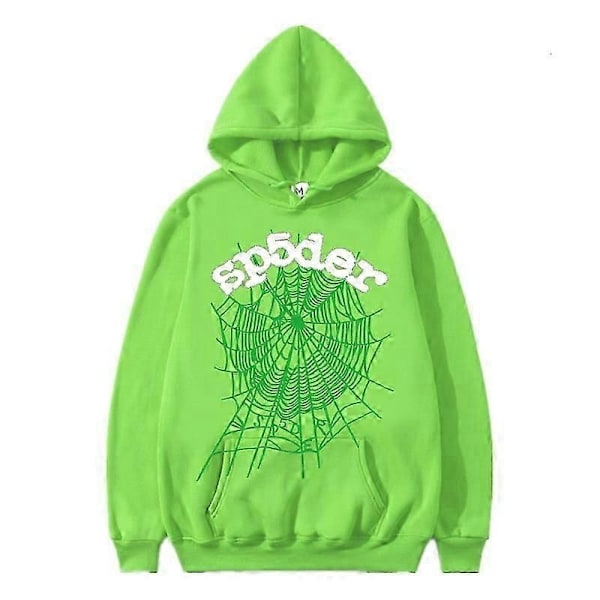 Spider Web Grafik Hoodie, Bomulds Pullover Sweatshirt til Mænd og Kvinder - Perfekt Green 2XL