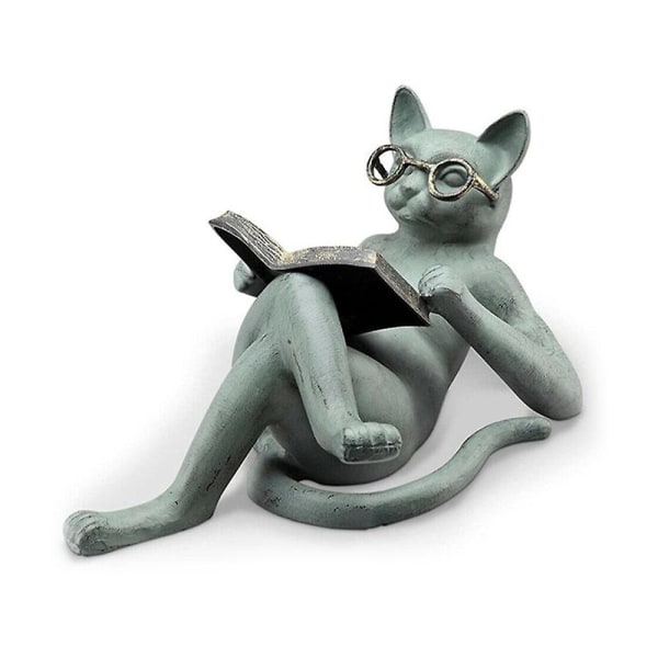 litterär kattstaty Figurin Harts Läsglasögon Katt Hantverk Trädgård Docor Trädgårdsprydnad - Perfet