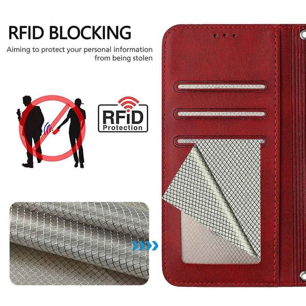 Panda RFID PU Telefonveske Kompatibel med Doogee Note 59 / Note 59 Pro-Perfet Wine Red
