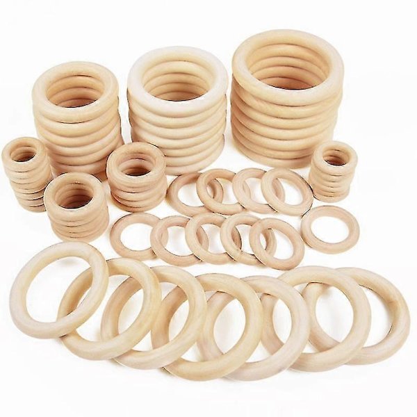 Oavslutade Träringar i Olika Storlekar Massivt Färgat Naturligt Trä Cirklar Ringar för Makraméhantverk Smycken Dekorativa Träringar - Perfekt 40mm 20 Packs