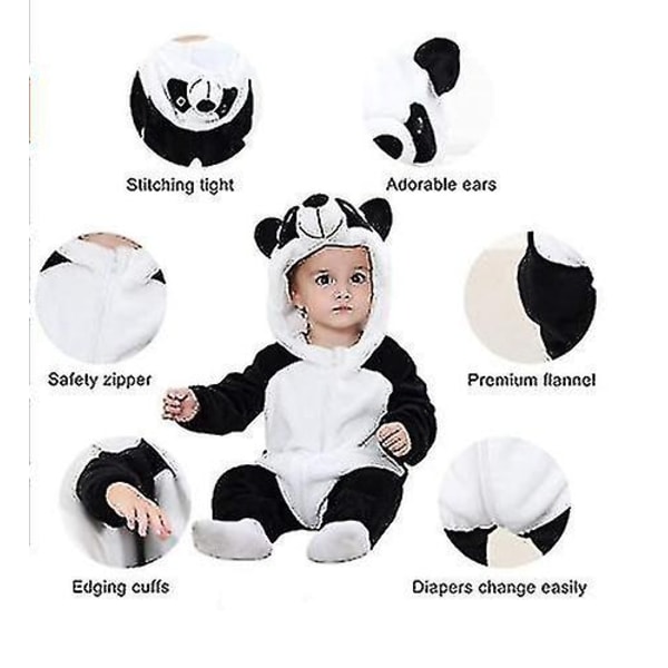 Unisex Baby Dyre Kostume Vinter Efterår Flannel Hætte Cosplay Jumpsuit-Perfet Panda 90