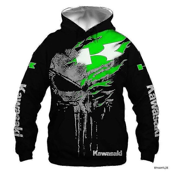 2022 Våren & Hösten Ny Kawasaki 3D-skrivare Digital Tryckt Dragkedja Hoodie Motorcykel Löpning Hoodie Herrar Dam Ny-Perfet 145 4XL