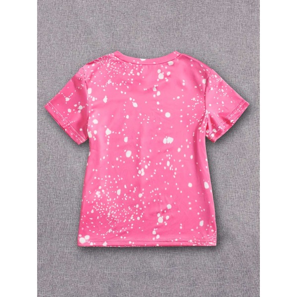Tytöt Leopardi Pilkupilkku Graafinen T-paita Casual pyöreäkaula lyhythihaiset T-paidat Top Lasten kesävaatteet - Perfet Rose Red 5Y
