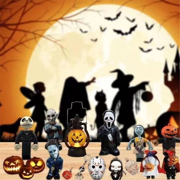 Halloween dukke adventskalender 2022 inneholder 24 gaver, Halloween skrekkfigurer adventskalender med overraskelsesleker - Perfet Red
