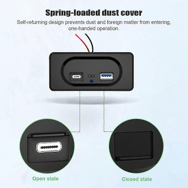 12 Volt USB-uttag med lock, Dubbla portar Snabba USB-laddningsadaptrar (PD&Type-C), Kompatibel med Bilar Buss Husbil Båt ATV Lastbil (Panelmontering)-Perfekt
