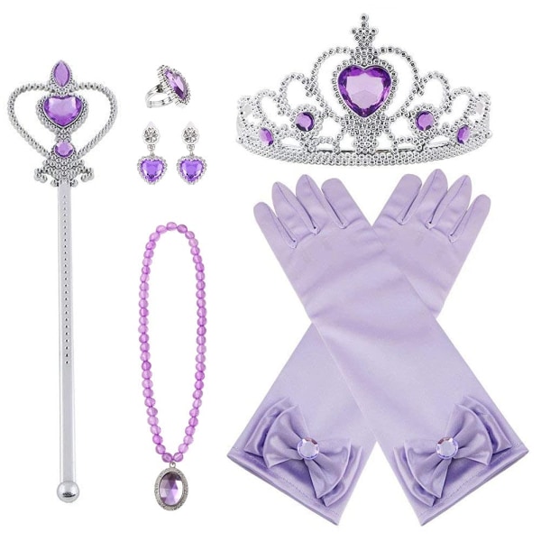 Prinsesse kostumer Sæt med 8 dele Gave fra Princess Crown, handsker, magi, halskæde, ring, øreringe til 3-9 år - Perfet