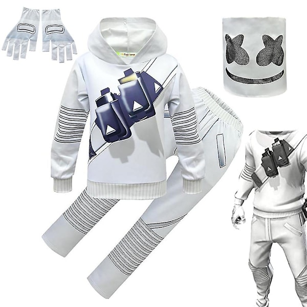 Barn Marshmallow Cosplay Kostym Set Sweatershirt Hoodie Byxor Mask Handskar-Perfet 140