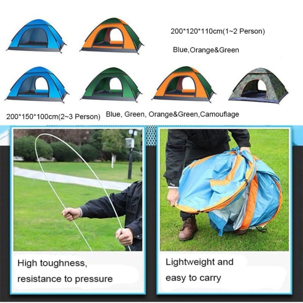 Automatisk Backpacking Oxford Duk Vattentätt Campingtält BLÅ Blu- Perfet Blue 3 person-3 person