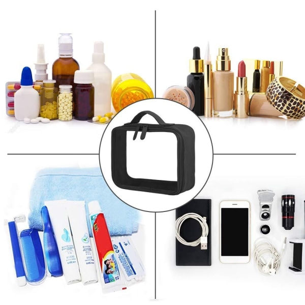 Toalettväska, genomskinliga resevätskor Toalettartiklar och kosmetika Organizer Handbagage 3-pack (samma storlek) - svart