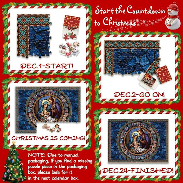 Julekrybbe adventskalenderpuslespil 2023 puslespil 24 dages nedtælling til julepuslespil Julelegetøj til børn gaver -Jesus style 70x50cm
