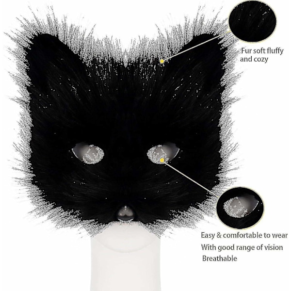 Falsk Pels Ræv Hale Kat Ulv Cosplay Kostume Sæt Blød Maske Fluffy Poter Handsker Halloween Jul-Perfet Black