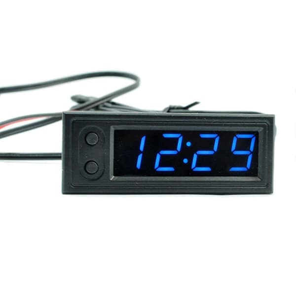12V Högprecisions Klocka Bil Temperatur Spänningsmätare Panelmätare Justerbar-Perfekt Blue