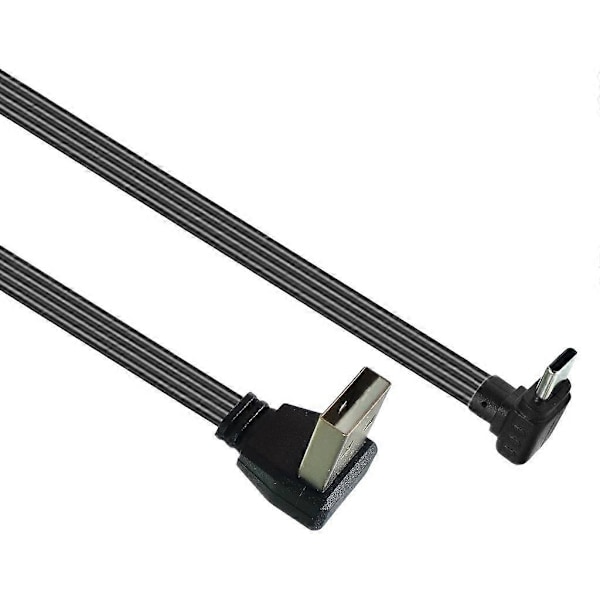 90 Graders Vinklet USB 2.0 til Type C Fladt Kabel Datakabel til Telefoner og Bærbare Computere - Perfekt 0.2m AMUP CMUP