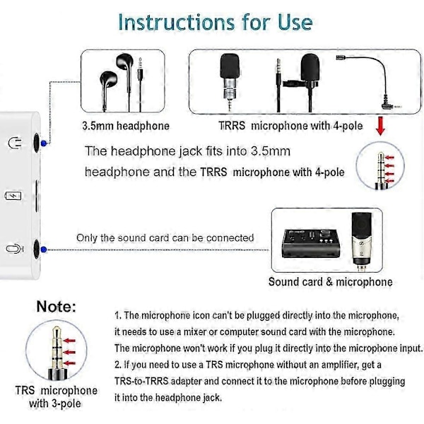 Mikrofonadapter for direktesending til mikrofon 3,5 mm hodetelefonadapter - Perfekt