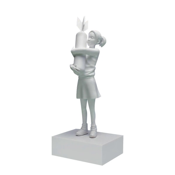 Bombeklemmer Banksy Skulptur Jente Gatekunst Resin Statue Design Ornamenter Kontor Hjem Dekor-Perfekt White