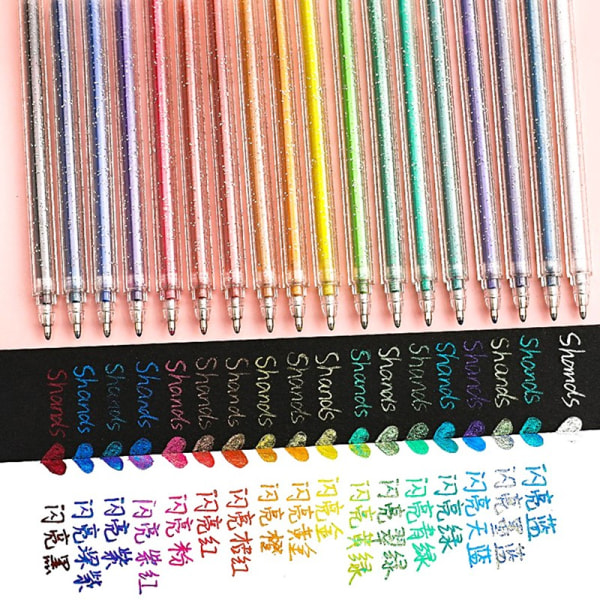 Gel Pen Sæt Glitter Gel Penne Voksen Malebog Journaler Pen - Perfet 12 colors