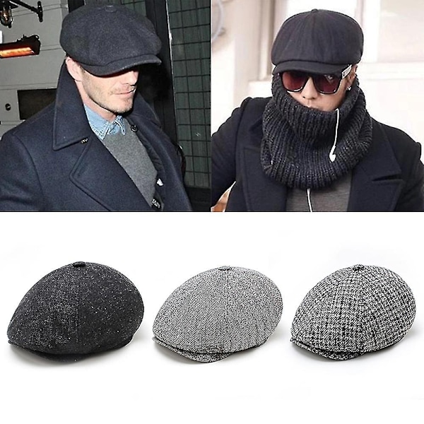 2024 Peaky Blinders Hatt Newsboy Flat Cap Herringbone Tweed Ull Baker Boy Gatsby-Perfet Gray M5658cm