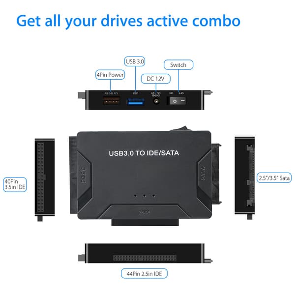 Yhteensopiva USB IDE -sovitin, USB 3.0 - SATA IDE -kiintolevysovittimen yhdistelmä