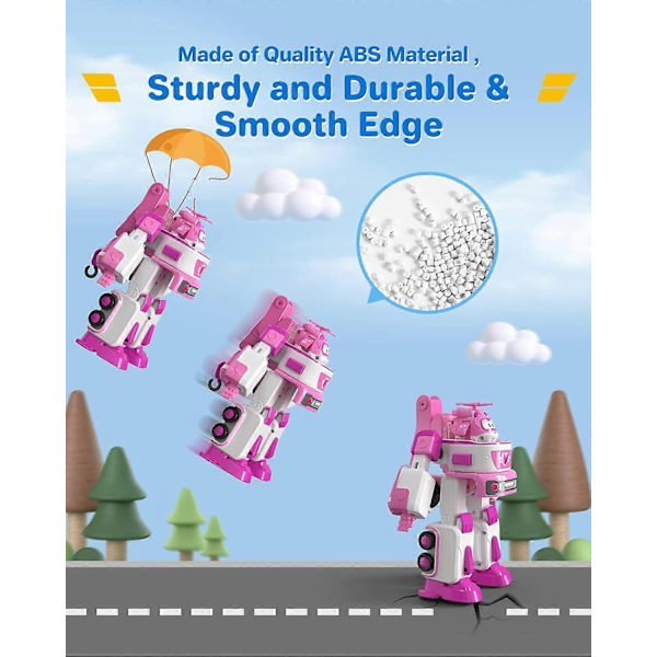 Super Wings - 7' Dizzys redningsbil med 2' Rosa Transform-a-Bot Mini Figur, Transformerende Flyleke - Perfekt