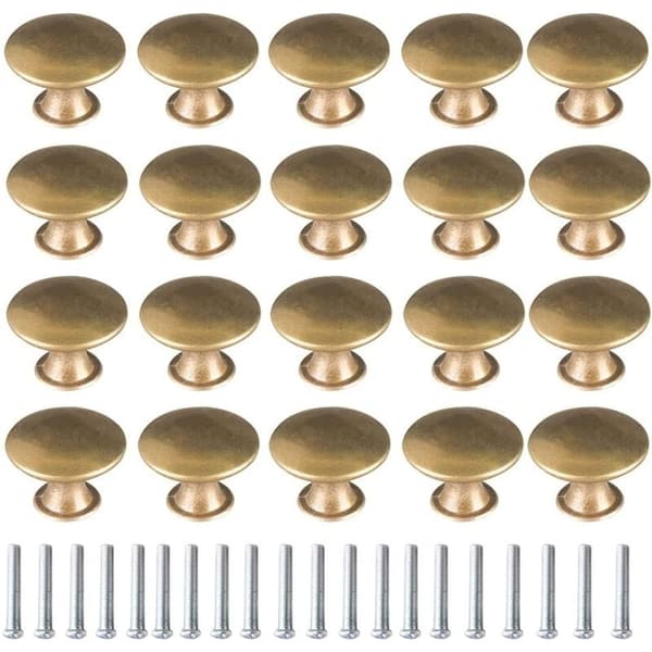 20x Borstad Guld Vintage Mässing Dörrknoppar 30mm Rund Möbel Ha-Xin