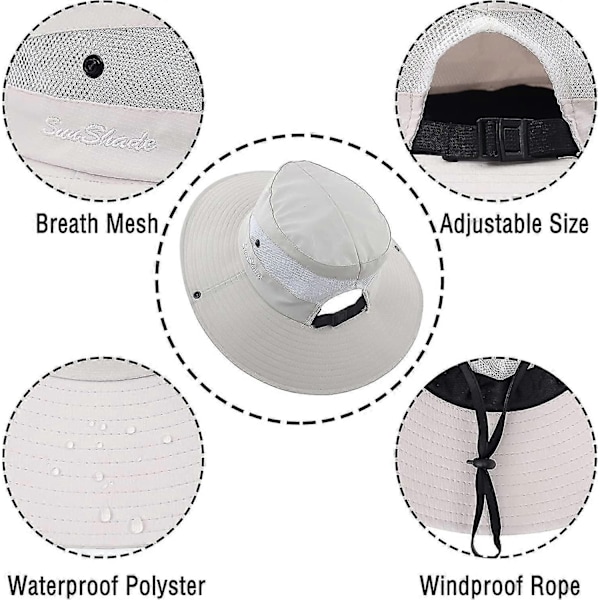 Solhatt för damer, sommar, strand, bred brätte, UV-skydd, hopfällbar hästsvanshinkhatt från inHan-Perfet Pure Beige