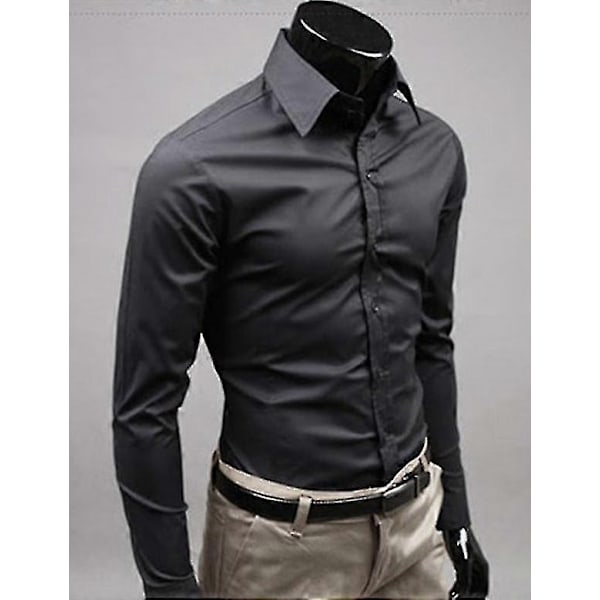 Lyxiga Skjortor Herr Casual Krage Formell Slim Fit Skjortor Toppar-Perfet Black L