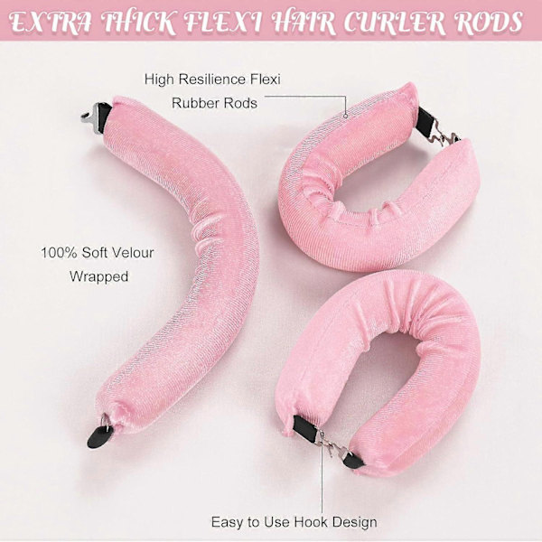 3 stk. Varmefrie Hårcurlere Overnight Blowout Rods Høj Elasticitet Flexi Gummi Rods-Perfet