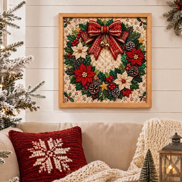 Kinusaiga tekstilkunstsett | DIY 3D-julesett med tekstilstempling for voksne Christmas Wreath