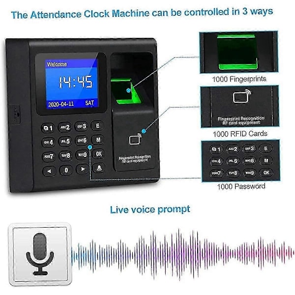 Fingerprints Time Attendance Machine med RFID og PIN til medarbejderens tidskort - Perfekt