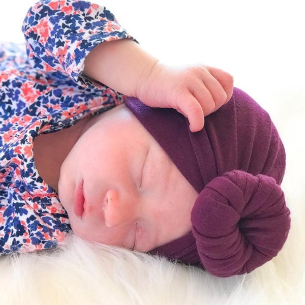 Sød turban med donut flere farver stretch materiale 0-2 år baby - Perfet white one size