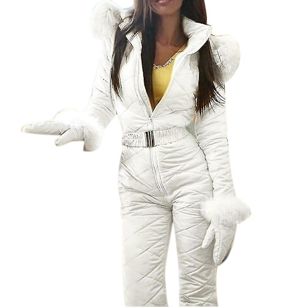 Women Winter Warm Snowsuit Outdoor Sports Pants Ski Suit Waterproof Jumpsuit-Perfet White S