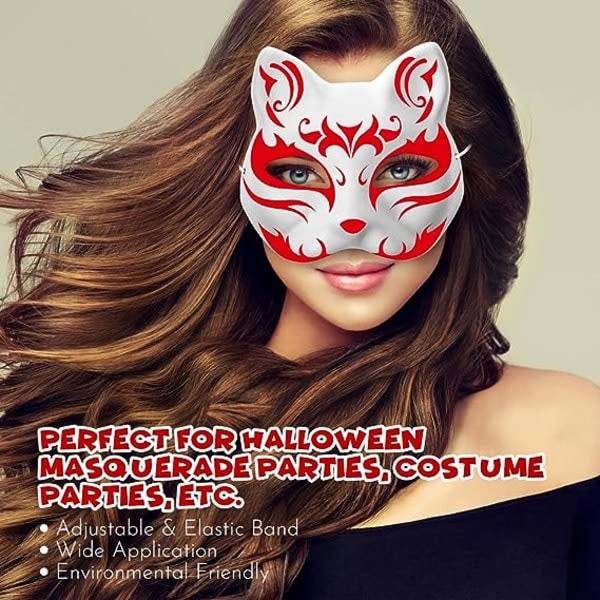 10. Kattemasker til at male, Dyrepåklædningsmasker Gør-det-selv-hvide masker Halvdelen til maskerade Halloween Børn Cosplay-masker Kostumefestfavoritter- Perfet