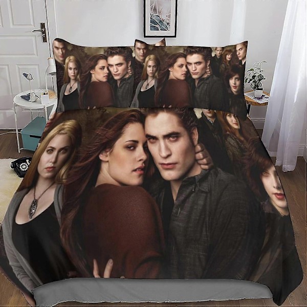 3D Twilight Saga Sengetøysett Mikrofiber Dynetrekk 3 Deler Dynetrekksett med Glidelås Lukking Voksne Putesett-Perfekt Double200x200cm