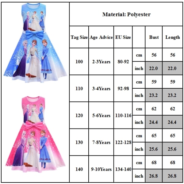 Girls Frozen Sundress Princess A-Line Swing Robe Festklänning - Perfet blue 120cm