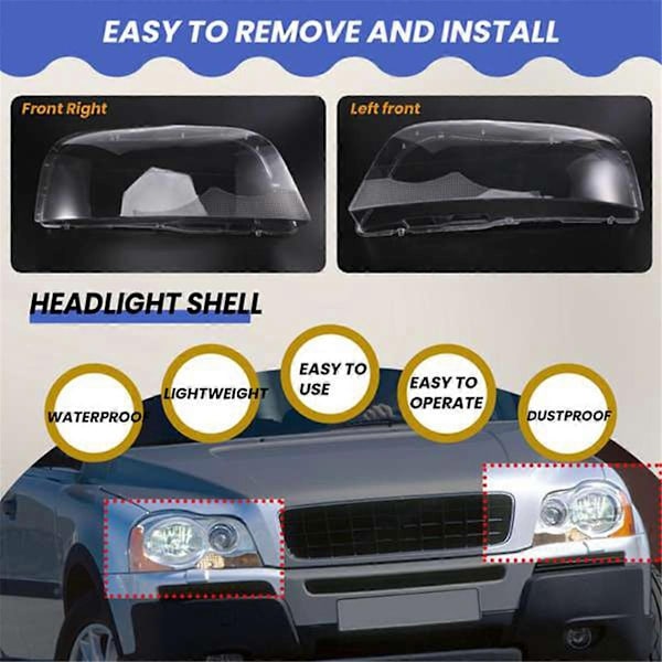 1 Par Lyktehus Lampeskjerm Transparent Linse Deksel Lykte Deksel Kompatibel med Volvo XC90 2004-2013-Perfekt