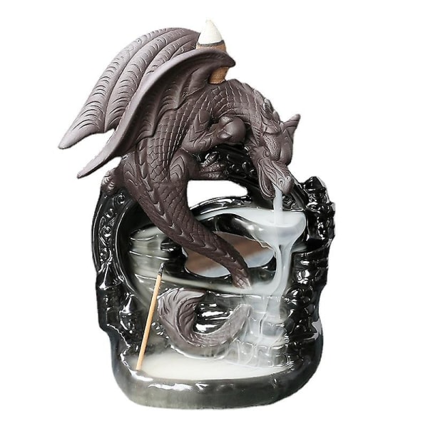 Keramisk Dragon Røkelsesbrenner Foss Tilbakestrøm Røkelsesholder Aromaterapi Ornament Dekor Hjem