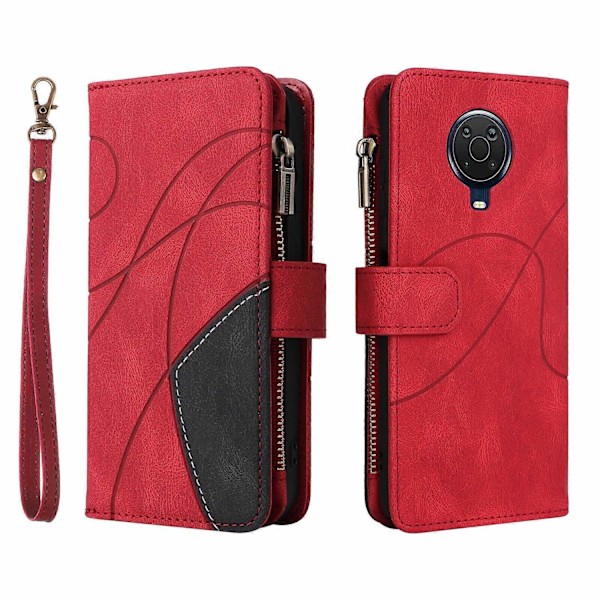 Plånboksfodral för Nokia G20/G10 med blixtlåsficka, nio kortplatser, PU-läder, magnetiskt spänne, kompatibel med Nokia G20/G10 - Perfekt Red