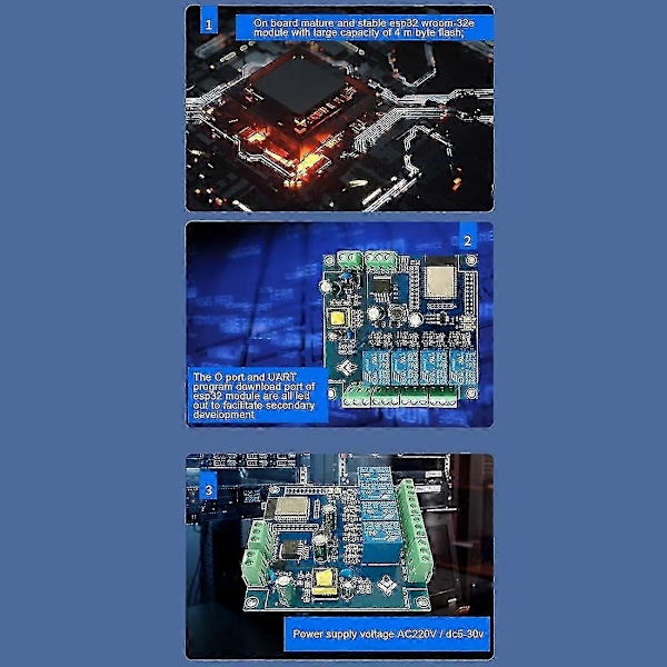Kompatibel med Esp32-wroom - AC 220V/DC 5-30V Strömförsörjning, Fyrvägs Relämodul med WiFi & Bluetooth-Perfet