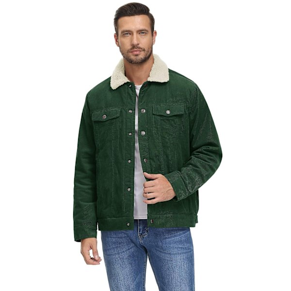 Herrar Jacka 2023 Ny Corduroy Krage Långärmad Plysch Lös Casual Herrjacka - Perfekt green XL