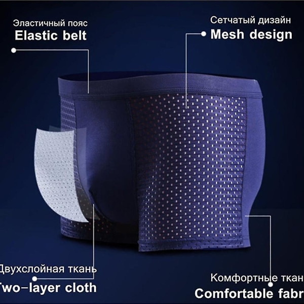 Miesten hengittävä mesh Bokserit Alusvaatteet Saumattomat alushousut - täydelliset 3XL Blue